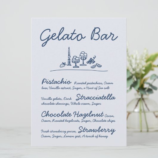 Retro Hand-Drawn Gelato Bar Trouwtafel Teken Kaart (Staand voorkant)