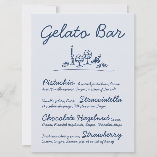 Retro Hand-Drawn Gelato Bar Trouwtafel Teken Kaart (Voorkant)