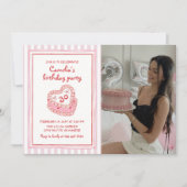 Retro Hand Drawn Girl 30th Birthday Party Photo Kaart (Voorkant)