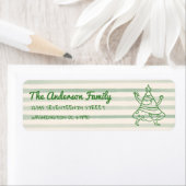 Retro Hand Drawn Green Funny Christmas Tree  Etiket (Insitu)