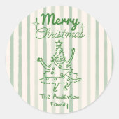 Retro Hand Drawn Green Funny Christmas Tree  Ronde Sticker (Voorkant)