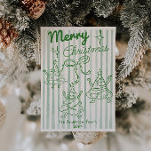 Retro Hand Drawn Green Funny Christmas Trees Bow Feestdagenkaart