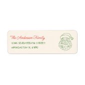 Retro Hand Drawn Green Santa Claus Merry Christmas Etiket (Voorkant)