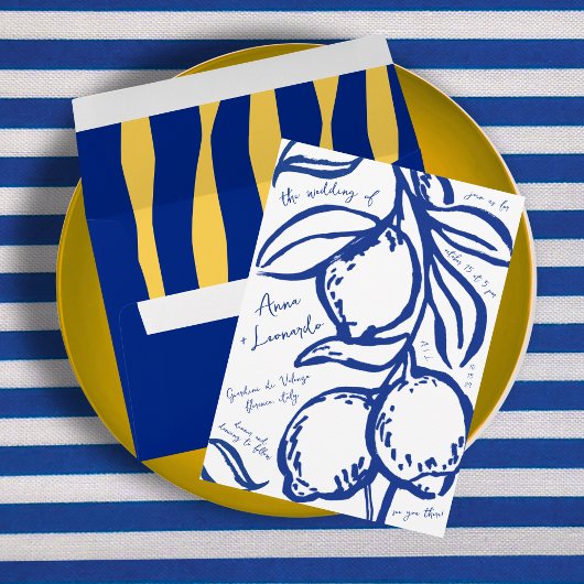 Retro Hand Drawn Handwritten Blue Italian Wedding Kaart