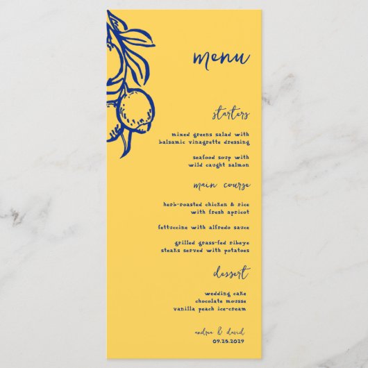 Retro Hand Drawn Handwritten Blue Italian Wedding Menu (Voorkant)