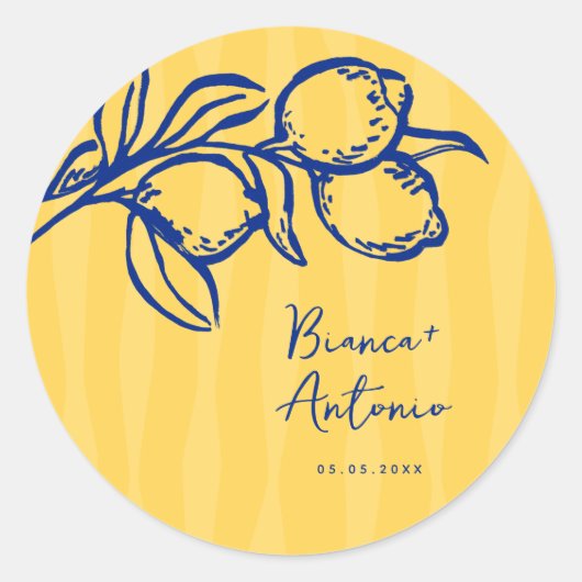 Retro Hand Drawn Handwritten Blue Italian Wedding Ronde Sticker (Voorkant)