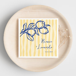 Retro Hand Drawn Handwritten Blue Italian Wedding Servet