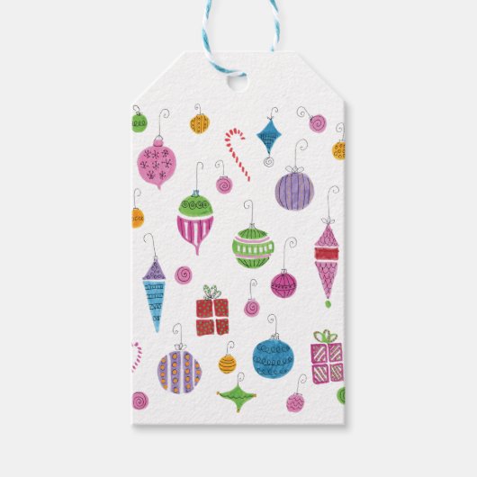 Retro Hand-Drawn kerstornament midden in de eeuw Cadeaulabel (Voorkant)