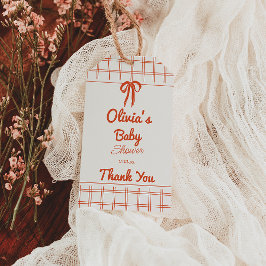 Retro Hand Drawn Neutral Bow Gingham Baby Shower Cadeaulabel