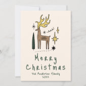 Retro Hand Drawn Painted Reindeer Merry Christmas Feestdagenkaart (Voorkant)