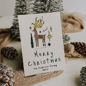 Retro Hand Drawn Painted Reindeer Merry Christmas Feestdagenkaart