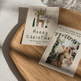 Retro Hand Drawn Painted Reindeer Merry Christmas Feestdagenkaart