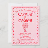 Retro Hand Drawn Pink Red Funky Wedding Kaart (Voorkant)