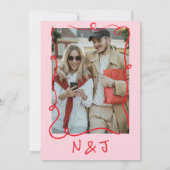 Retro Hand Drawn Pink Red Funky Wedding Kaart (Achterkant)