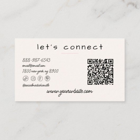 Retro Hand Drawn Pink Yellow Stripes QR Code Boho Visitekaartje (Achterkant)