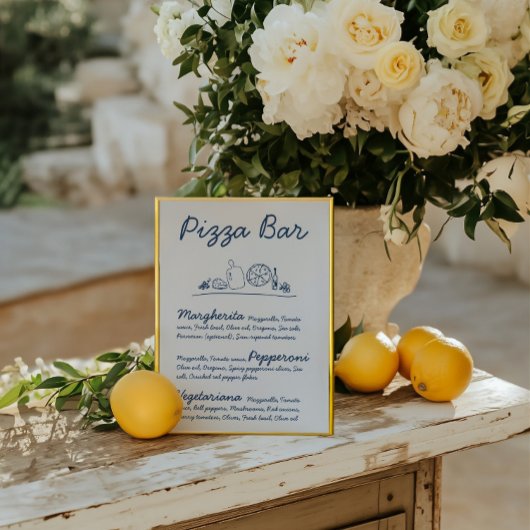 Retro Hand-Drawn Pizza Bar Trouwtafel Teken Kaart
