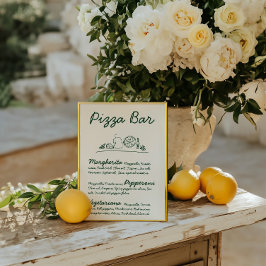 Retro Hand-Drawn Pizza Bar Trouwtafel Teken Kaart