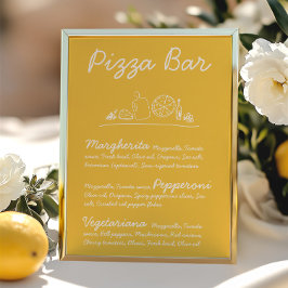 Retro Hand-Drawn Pizza Bar Trouwtafel Teken Kaart