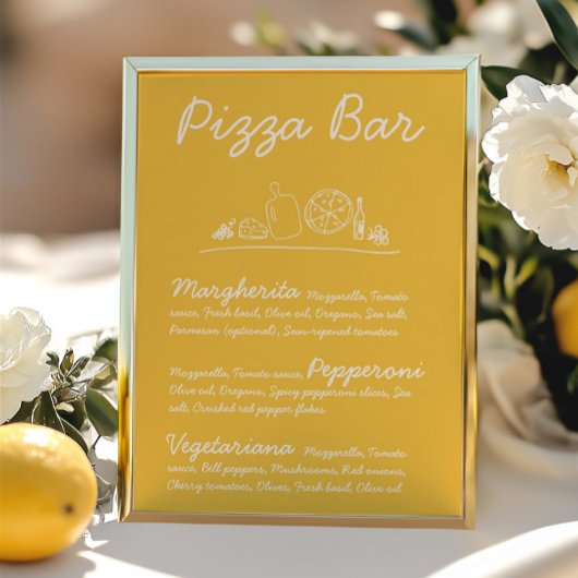 Retro Hand-Drawn Pizza Bar Trouwtafel Teken Kaart