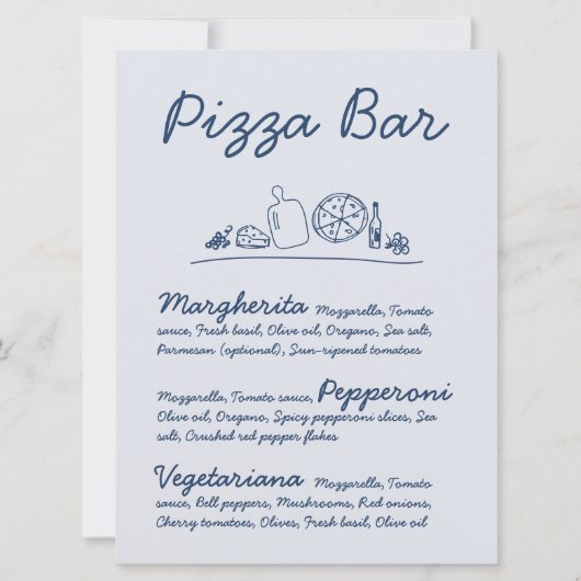 Retro Hand-Drawn Pizza Bar Trouwtafel Teken Kaart (Voorkant)