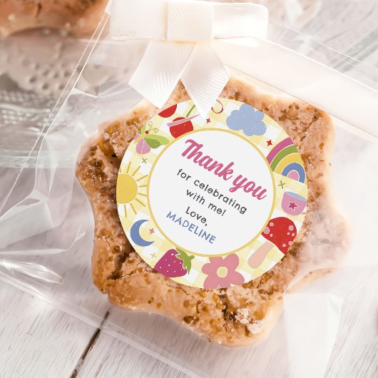 Retro Hand Drawn Quirky Birthday Party Ronde Sticker