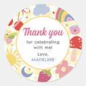 Retro Hand Drawn Quirky Birthday Party Ronde Sticker (Voorkant)