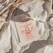 Retro Hand Drawn Red Cake Quirky Unique Wedding Kaart
