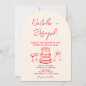 Retro Hand Drawn Red Cake Unique Arched Wedding Kaart (Voorkant)