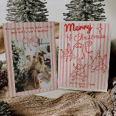Retro Hand Drawn Red Funny Christmas Trees Bow Feestdagenkaart