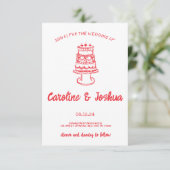 Retro Hand Drawn Red Quirky Cake Modern Wedding  Bedankkaart (Staand voorkant)