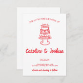 Retro Hand Drawn Red Quirky Cake Modern Wedding  Bedankkaart (Voorkant / Achterkant)
