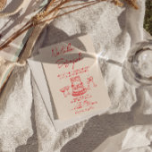 Retro Hand Drawn Red Unique QR Code Photo  Wedding Kaart