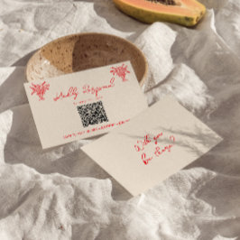 Retro Hand Drawn Red Unique QR Code Wedding RSVP Kaartje