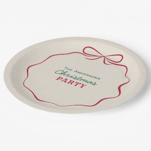 Retro Hand Drawn Ribbon Bow Christmas Party Papieren Bordje (Gekanteld)