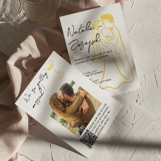 Retro Hand Drawn Summer QR Code Photo Wedding Kaart