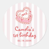 Retro Hand Drawn Valentine Girl First Birthday Ronde Sticker (Voorkant)