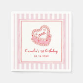 Retro Hand Drawn Valentine Girl First Birthday Servet (Voorkant)