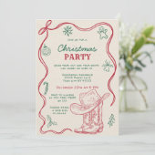 Retro Hand Drawn Western Cowboy Christmas Party Kaart (Staand voorkant)