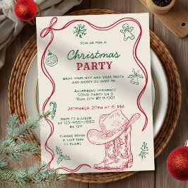 Retro Hand Drawn Western Cowboy Christmas Party Kaart