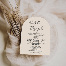 Retro Hand Drawn Written Cake Quirky Arch Wedding Kaart