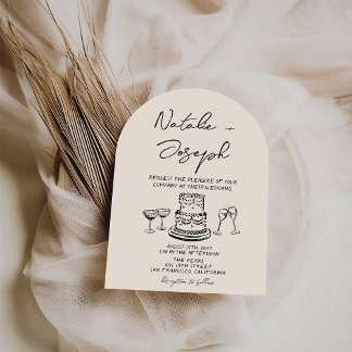 Retro Hand Drawn Written Cake Quirky Arch Wedding Kaart