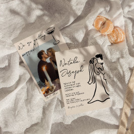 Retro Hand Drawn Written Couple Photo Wedding Kaart