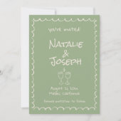 Retro Hand Drawn Written Green Funky Boho Wedding Save The Date (Voorkant)