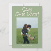 Retro Hand Drawn Written Green Funky Photo Wedding Save The Date (Achterkant)