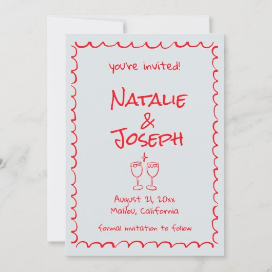 Retro Hand Drawn Written Red Quirky Funky Wedding Save The Date (Voorkant)