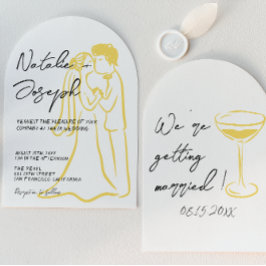 Retro Hand Drawn Written Summer Arched Wedding Kaart
