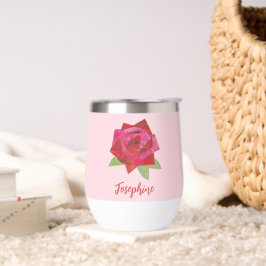 Retro Hand-Geïllustreerde Rode Roos Uniek Roze Cus