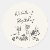 Retro Hand Geschreven Getekend Servies Verjaardags Ronde Sticker (Voorkant)