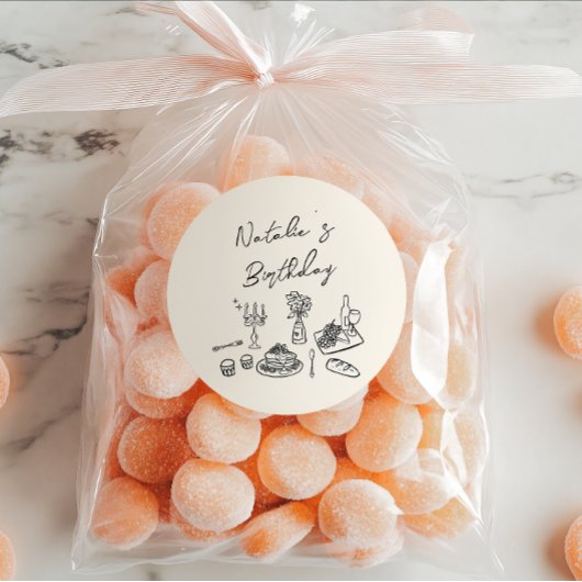 Retro Hand Geschreven Getekend Servies Verjaardags Ronde Sticker