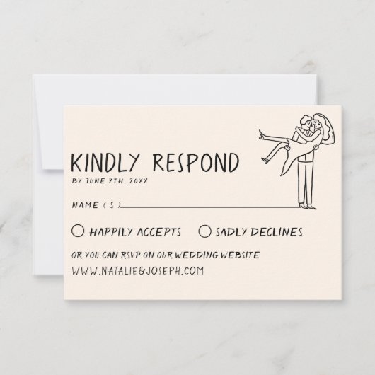 Retro Hand geschreven getekende unieke trendy brui RSVP Kaartje (Voorkant)